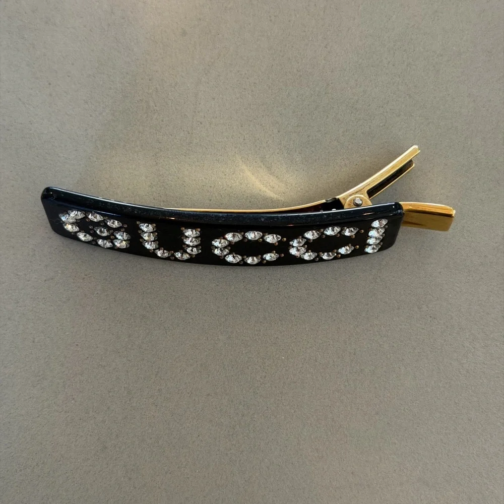 Gucci Black Logo Crystal Barrette